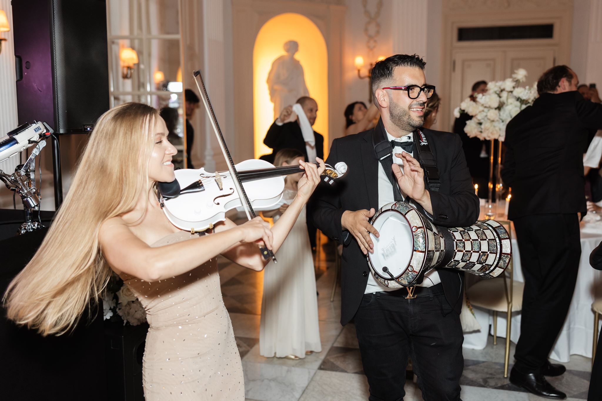 DJ Darman with live violin and percussion at a wedding in Europe